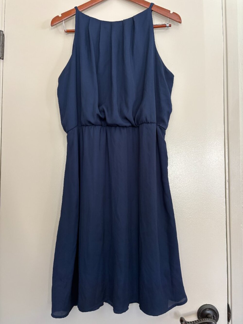 Tacera Navy Blue Chiffon Midi Dress – 1X